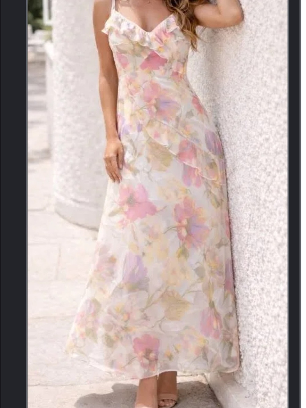 Taylor Floral Ruffle-Trim Maxi Dress in Pastel Floral